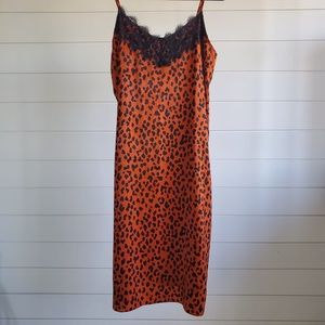 Secret Possessions Leopard print slip‎ dress floral lace v neck sleepwear L